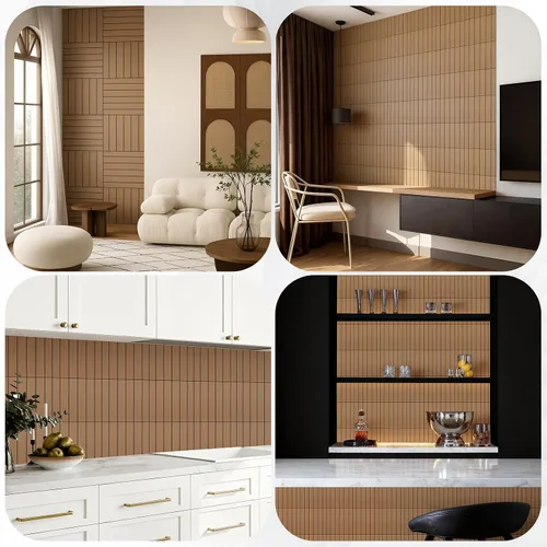 Vista 6 de 10 paneles de pared de listones de madera para despegar y pegar, paneles de pared decorativos de 12 x 12 pulgadas, paneles autoadhesivos con textura