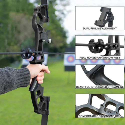 Vista 2 de D&Q Recurve Bow and Arrow Set for Adults Beginner, Archery Recurve Bow Set with Aluminum Alloy Bow Riser, Right Hand Takedown Bows for Training Negro
