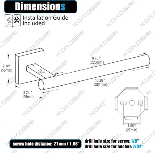 Vista 3 de KOKOSIRI Toallero de 24 pulgadas para baño, toallero de mano, toallero, anillo de toalla de níquel cepillado B4005BR-L24+B3008BR