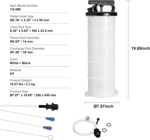 Vista 7 de Happybuy Extractor de líquidos, 1.74 galones (6.5 litros), extractor de líquido de cambio de aceite manual controlado a mano con varilla y manguera