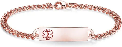 Vista 13 de Pulseras de identificación de alerta médica de 6.5 "-8.5" para mujeres, pulseras de emergencia médica de acero inoxidable, grabado gratuito