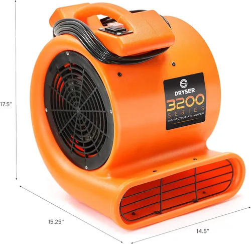 Vista 8 de Dryser 6pk Air Mover - Ventilador de piso industrial de 2 velocidades 1/2 HP - Ventilador de secado de alfombras naranja