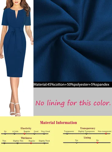 Vista 6 de VFSHOW Vestido de tubo ajustado con cremallera frontal y lazo en la cintura para mujer, para el trabajo, negocios, oficina, bodycon
