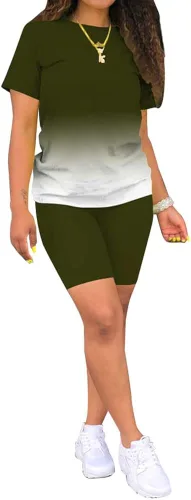 Vista 2 de PINSV Conjunto de 2 piezas ajustado con pantalón corto de verano para entrenamiento para mujer