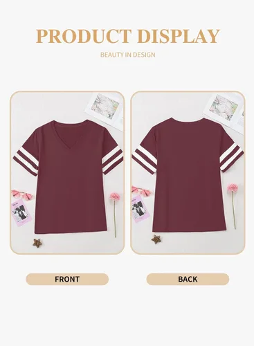 Vista 103 de Eytino Blusas de talla grande para mujer, cuello en V, manga corta, a rayas, casual, holgada, con bolsillo (1X-5X)