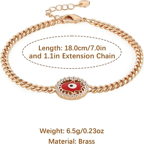 Vista 5 de HZMAN Pulsera de mano de Fátima chapada en oro rosa de 14 quilates para mujeres y niñas, pulsera de protección contra el mal de ojo Hamsa, pulsera