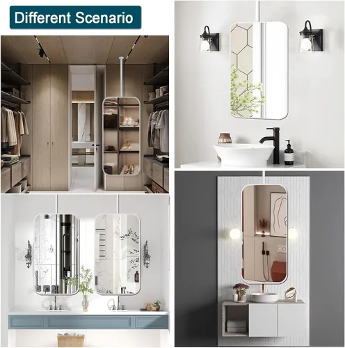 Vista 5 de Bathroom Mirror for Wall, Metal Frame Vanity Mirror with Wall Mount, Ceiling Hanging Makeup Mirror for Bedroom, Living Room, Flaoting Decorative