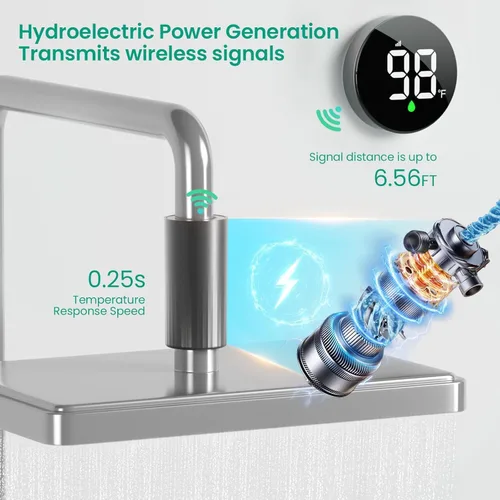 Vista 9 de Longriver MX08 Monitor de temperatura de ducha inalámbrico, termómetro de ducha para cabezales y sistemas Sensor hidroalimentado, pantalla