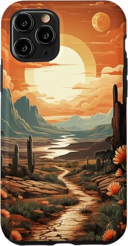 Vista 26 de iPhone 12 Pro Max Abstract Mountains Cactus Desert Landscape en funda terracota