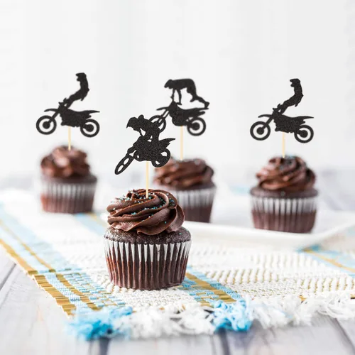 Vista 4 de Donoter 48 piezas de decoración de cupcakes de motocross con temática de motocross para fiestas de cumpleaños