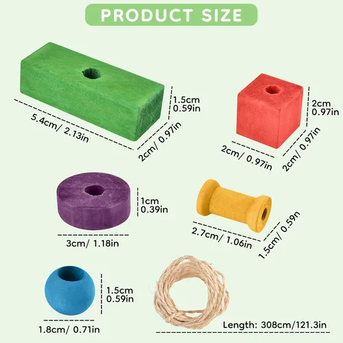 Vista 3 de DBNESS Juguetes para pájaros para loros, 165 piezas de juguete colorido para masticar, multiforma, bloques de madera, manualidades, pájaros, jaula