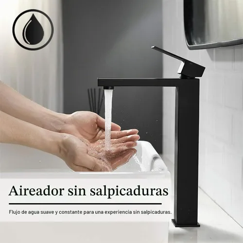Vista 5 de Friho - Grifo de lavabo negro mate, grifos altos de baño, un solo agujero