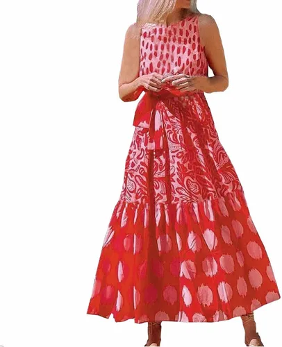 Vista 2 de Fragarn Summer Maxi Dress for Women, Fashion Women's Dot Print Sleeveless Casual Round Neck Maxi Dress