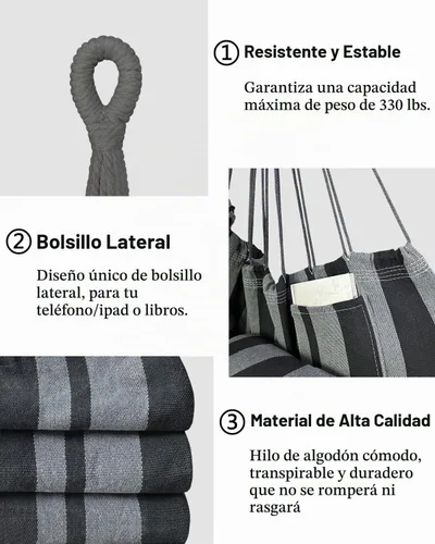 Vista 4 de Halalona Silla Hamaca Colgante Silla Hamaca Colgante Columpio de Cuerda 2 Cojines Incluidos - Hamaca Columpio Resistente y Duradera de Algodón Suave