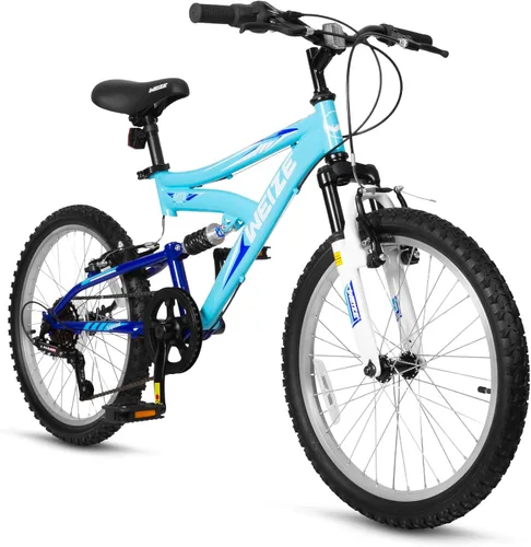 Vista 9 de Bicicleta de montaña para niños WEIZE, bicicletas de 20 y 24 pulgadas para niños de 6 a 14 años, para niños y niñas, con suspensión doble completa