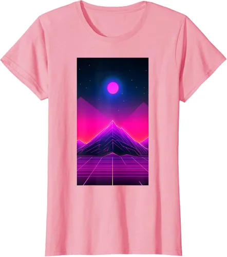 Vista 10 de Retrowave Mountain 80s Vaporwave Synthwave T-Shirt Negro