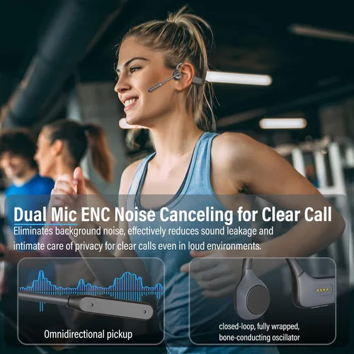Vista 3 de MONODEAL Auriculares de Conducción Ósea con Micrófono, Auriculares Bluetooth 5.3 de Oído Abierto con Micrófono Boom de Cancelación de Ruido