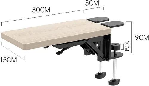 Vista 2 de Reposabrazos para extensor de escritorio, bandeja de extensión de escritorio ergonómica, abrazadera sin perforadores, bandeja plegable para cajones