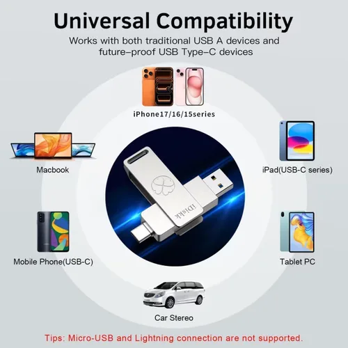 Vista 4 de iDiskk Unidad flash de 128 GB y 500 MB/s Photo Stick para USB C iPad/iPhone/MacBook, portátiles, teléfonos Android, fotos y videos de copia