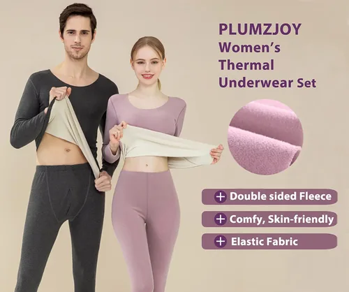 Vista 3 de PLUMZJOY Conjunto de ropa interior térmica para mujer, ultra suave, largo con forro polar, capa base cálida