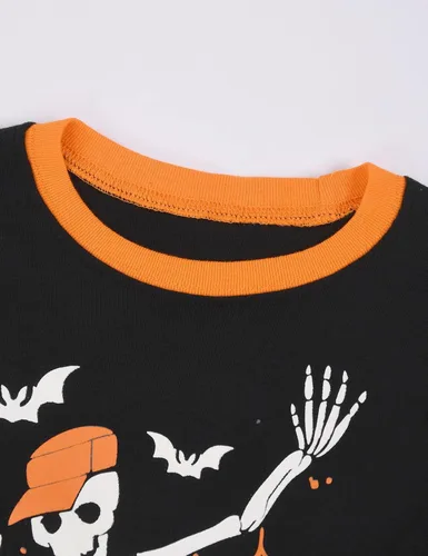 Vista 2 de Joyond Pijamas de algodón de Halloween para niños, talla 2T-14, conjunto de pijama de manga larga de 2 piezas para niños