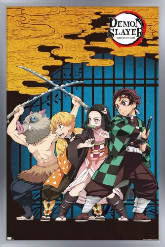 Vista 11 de Trends International Demon Slayer - Póster de pared de arte grupal, 14.725 x 22.375 pulgadas, versión enmarcada de madera de granero