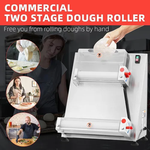 Vista 6 de Towallmark - Rodillo de masa de pizza comercial, máximo 16 pulgadas, rodillo eléctrico automático de masa de pizza de 370 W, acero inoxidable
