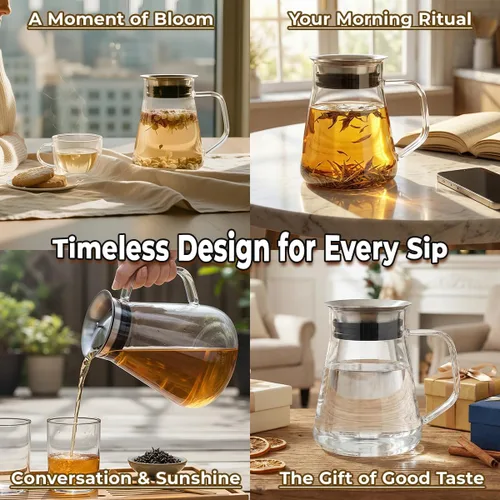 Vista 6 de Aquach Tetera de vidrio de 27 onzas con tapa de filtro inteligente, hervidor de té de vidrio de borosilicato seguro para estufas con infusor