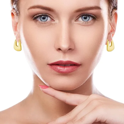Vista 6 de Aretes de aro gruesos chapados en oro de 14 quilates, ligeros, hipoalergénicos, abiertos, minimalistas, regalos de joyería para mujeres o niñas