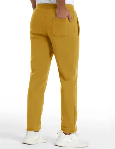 Vista 2 de FASKUNOIE Pantalones de forro polar de invierno para hombre, pesados y cálidos, con forro de sherpa, pantalones deportivos para correr con bolsillos