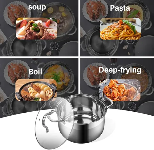 Vista 8 de Olla de 10 cuartos de galón con tapa de vidrio, olla de sopa de acero inoxidable de grado alimenticio premium, olla grande para cocinar guisos