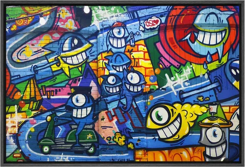 Vista 13 de SIGNWIN Lienzo enmarcado para pared, pintura en aerosol de grunge, ciudad urbana, alas de ángel vanguardistas, graffiti y arte callejero, arte