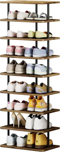 Vista 10 de AZERPIAN Zapatero de 7 niveles, organizador de almacenamiento vertical estrecho de metal delgado moderno, torre de zapatos de pie que ahorra espacio