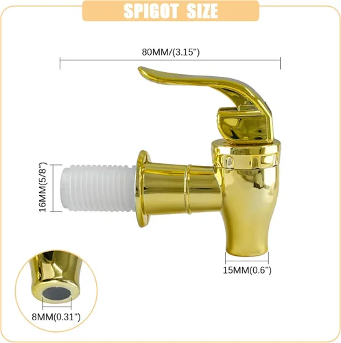 Vista 2 de Biaungdo 2 piezas de espita de repuesto para dispensador de bebidas, dispensador de bebidas estilo empuje dorado, grifo de repuesto para dispensador