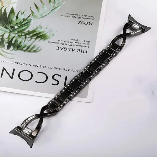 Vista 5 de Correa compatible con Google Pixel Watch – Cadena de repuesto de metal para mujer, pulsera de joyería brillante con diamantes de imitación para Negro