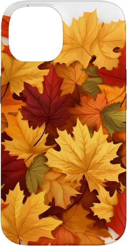 Vista 4 de Carcasa para iPhone 16 con texto en inglés "Fall Foliage Gathering of Autumn Leaves