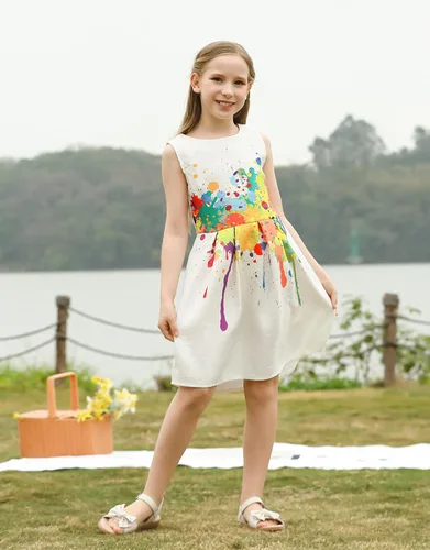 Vista 6 de Vestido informal de verano 21KIDS con estampado creativo artístico multicolor tallas 6-12