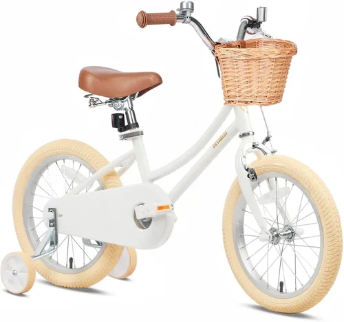 Vista 31 de Petimini Vintage Kids Bike for Girls, 12–20 Inch Classic Bicycle with Wicker Basket & Bell, High Tensile Steel Frame, Training Wheels (12–18”), 85%