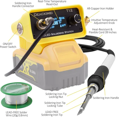 Vista 2 de Estación de soldador inalámbrico para batería Dewalt 20V Max, temperatura ajustable, suspensión automática y protección de bajo voltaje, conversión