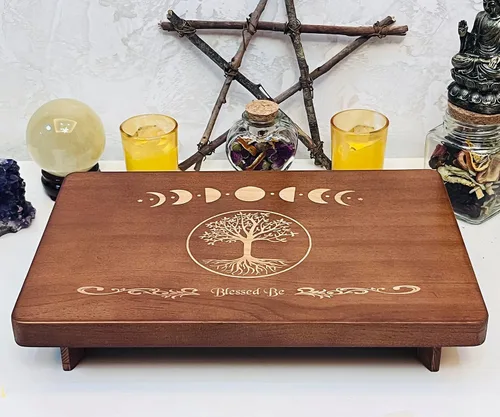 Vista 11 de Mesa de altar, mesa de meditación, mesa de altar pequeña, altar de bruja de madera, mesa de altar wiccana, santuario budista, pentáculo de bruja