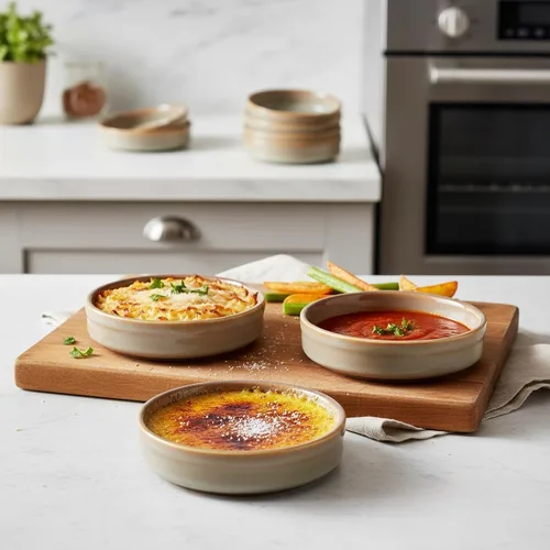 Vista 6 de ONEMORE Ramekins - Juego de 6 moldes aptos para horno, 4 onzas, cuencos de cerámica para souffle, natillas, salsa de inmersión, postre, microondas