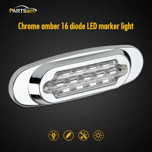 Vista 2 de Partsam 14 luces intermitentes de 6.5 pulgadas, color ámbar, 16 LED, cromadas, montaje empotrado, luces de liquidación para remolque semirremolque