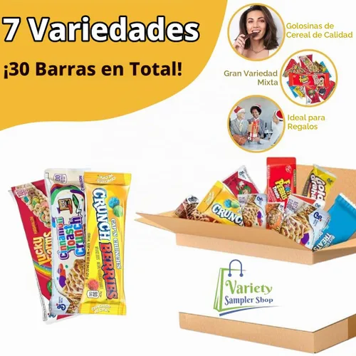 Vista 6 de Paquete variado de barras de cereales, caja de aperitivos de comida para el desayuno, 30 barras de granola envueltas individualmente, amuletos