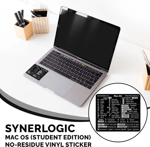 Vista 5 de Synerlogic (Universal/Neo/Air/Pro) Teclado de referencia Mac OS Adhesivo de acceso directo, vinilo laminado - para MacBook/iMac/Mini (negro)