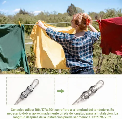 Vista 2 de DEWEL Líneas de ropa de acero inoxidable de 10.8 pies para colgar ropa al