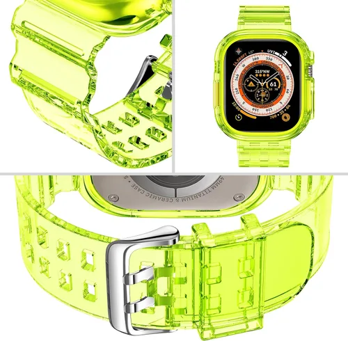 Vista 340 de DABAOZA - Correa transparente compatible con Apple Watch con estuche protector, correa deportiva de TPU con brillo para mujeres y hombres