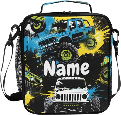 Vista 70 de Lonchera con patrón de cuadros blancos y negros, bolsa de almuerzo aislada, bolsa de preparación para niños, correa de hombro congelable a001