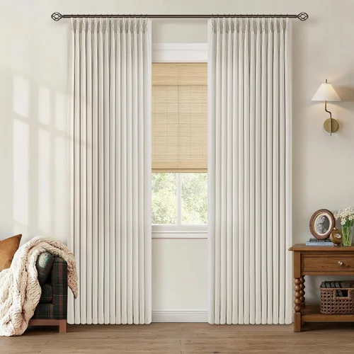Vista 14 de TWODRAPES Juego de 2 paneles de cortinas plisadas de lino de 96 pulgadas de Avena