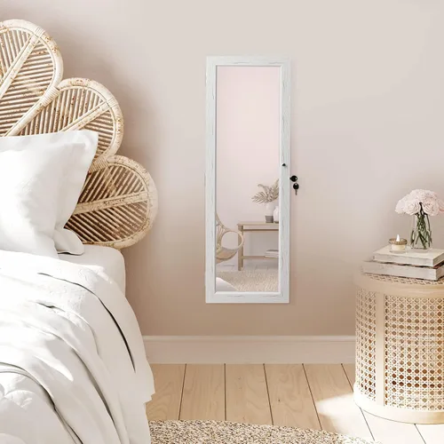 Vista 2 de HollyHOME Armario de joyería con espejo, con cerradura, montado en la puerta, organizador de joyas con espejo de longitud completa, ahorro
