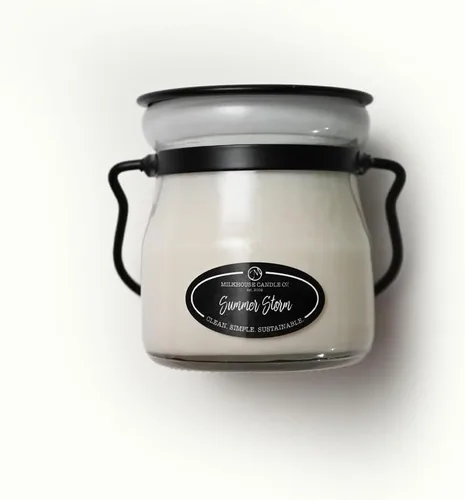 Vista 3 de Milkhouse Candle Company Summer Storm - Vela de soja – Verdes húmedos Madera empapada en lluvia Aroma de agua de coco – tarro de crema de 5